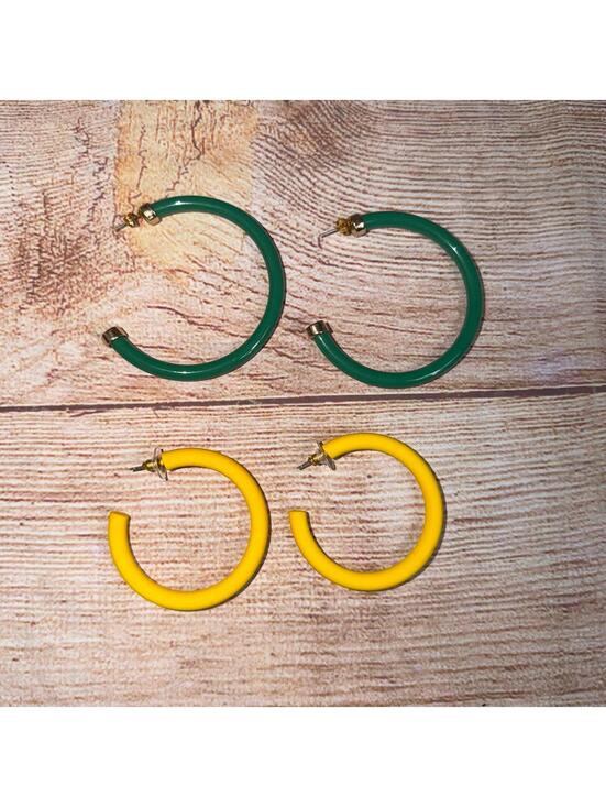 Jewelry - Colorful Acrylic Hoop Earrings Bundle – Green & Yellow Retro Hoop Earrings